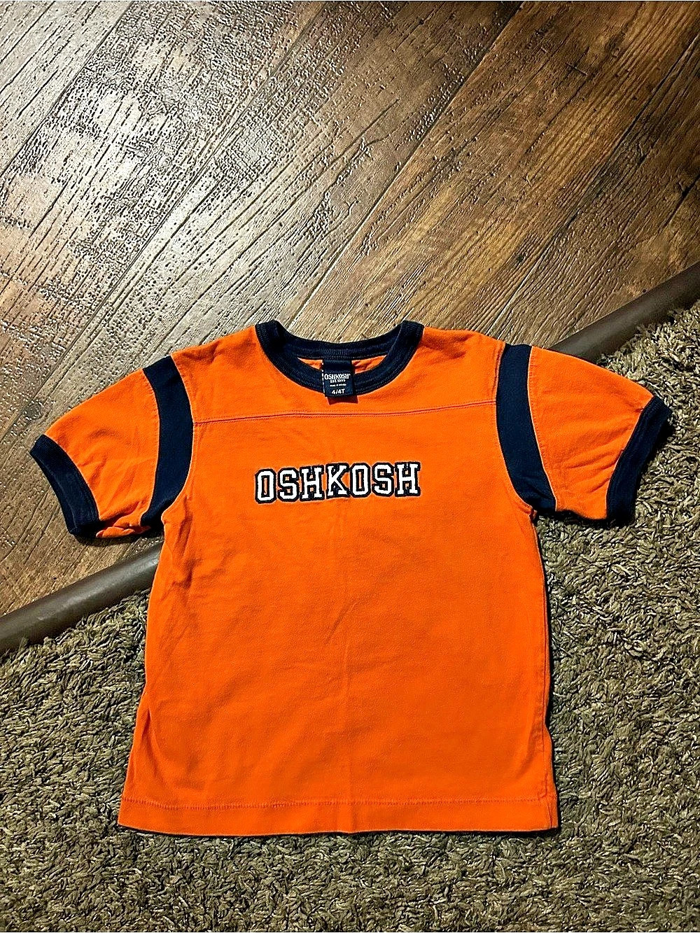 OshKosh Boys 4T Short Sleeve Orange & Navy Varsity Shirt